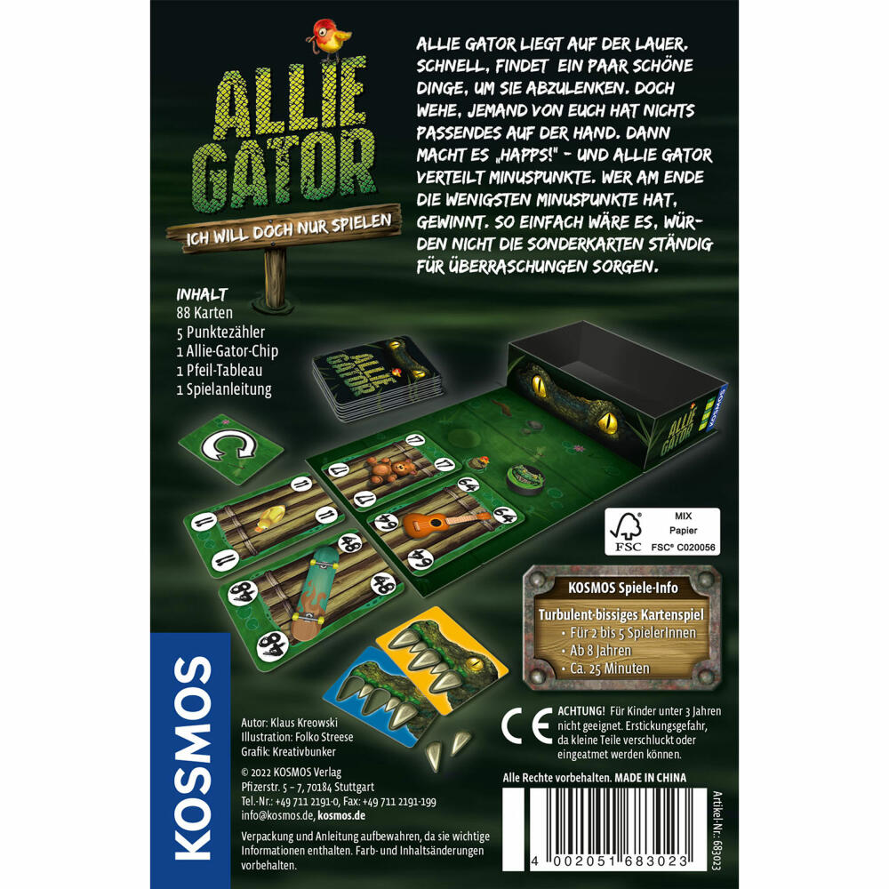 KOSMOS Allie Gator, Kartenspiel, Kinderspiel, Karten Spiel, Familienspiel, ab 8 Jahren, 683023