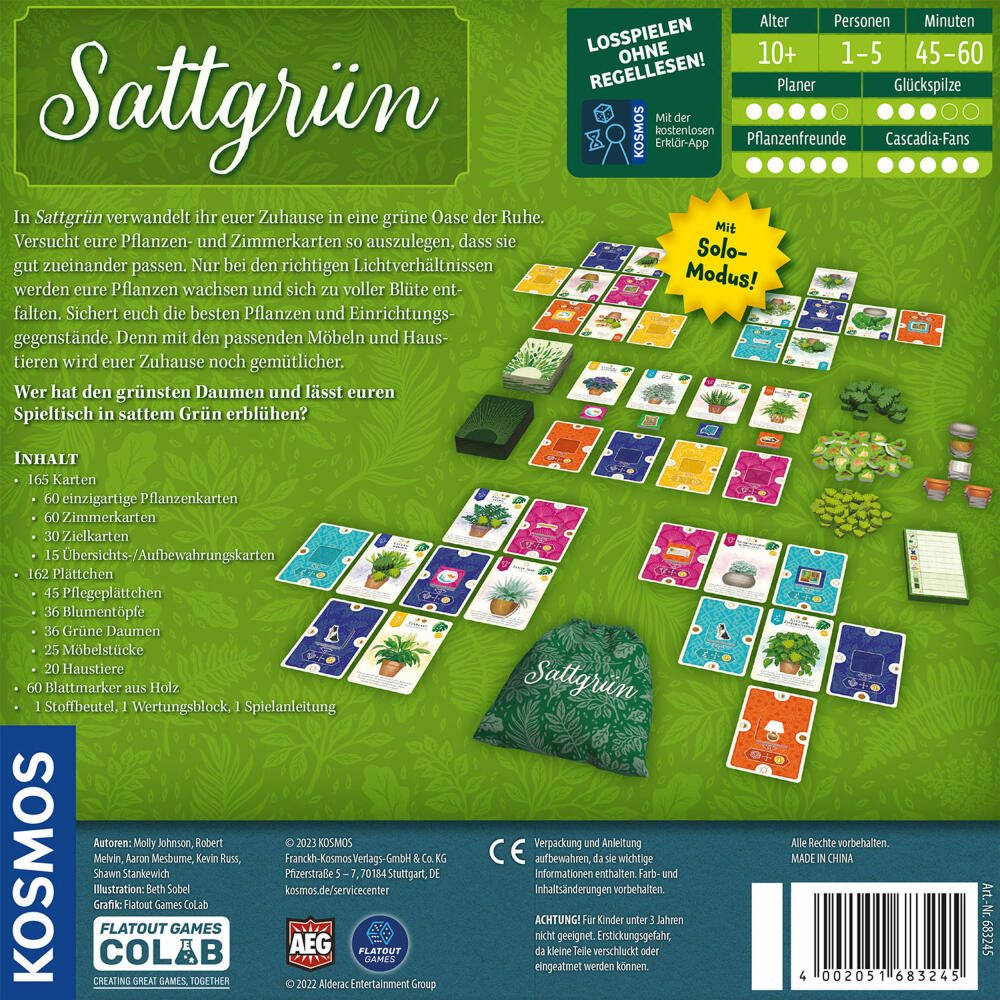 KOSMOS Sattgrün, Strategiespiel, Familienspiel, Gesellschaftsspiel, mit Solo-Variante, 683245