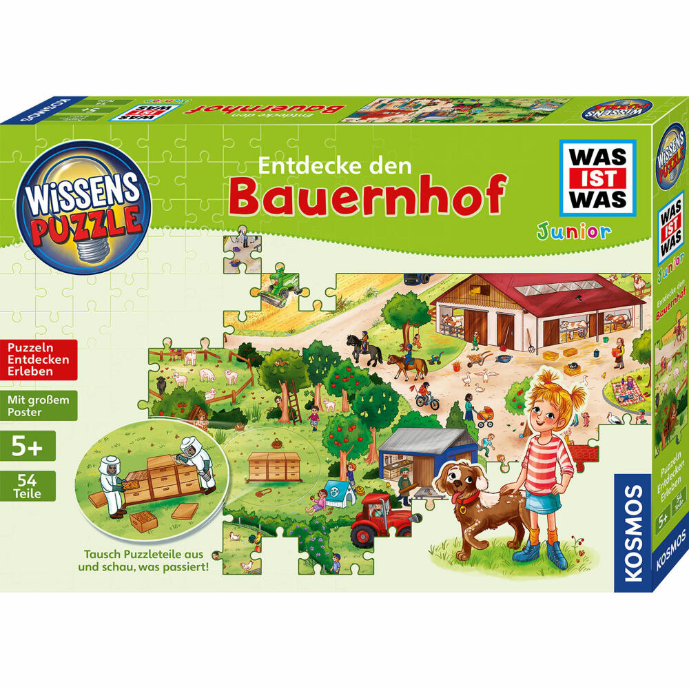 KOSMOS Wissenspuzzle WAS IST WAS Junior - Entdecke den Bauernhof, Kinderspiel, Puzzle, Wimmelbild, ab 5 Jahren, 682651
