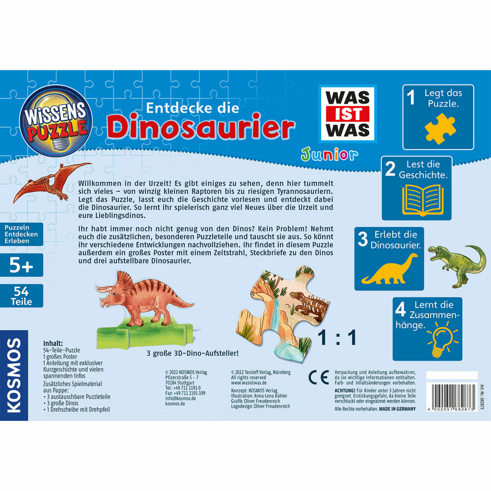 KOSMOS Wissenspuzzle WAS IST WAS Junior - Entdecke die Dinosaurier, Kinderspiel, Puzzle, Wimmelbild, ab 5 Jahren, 682873