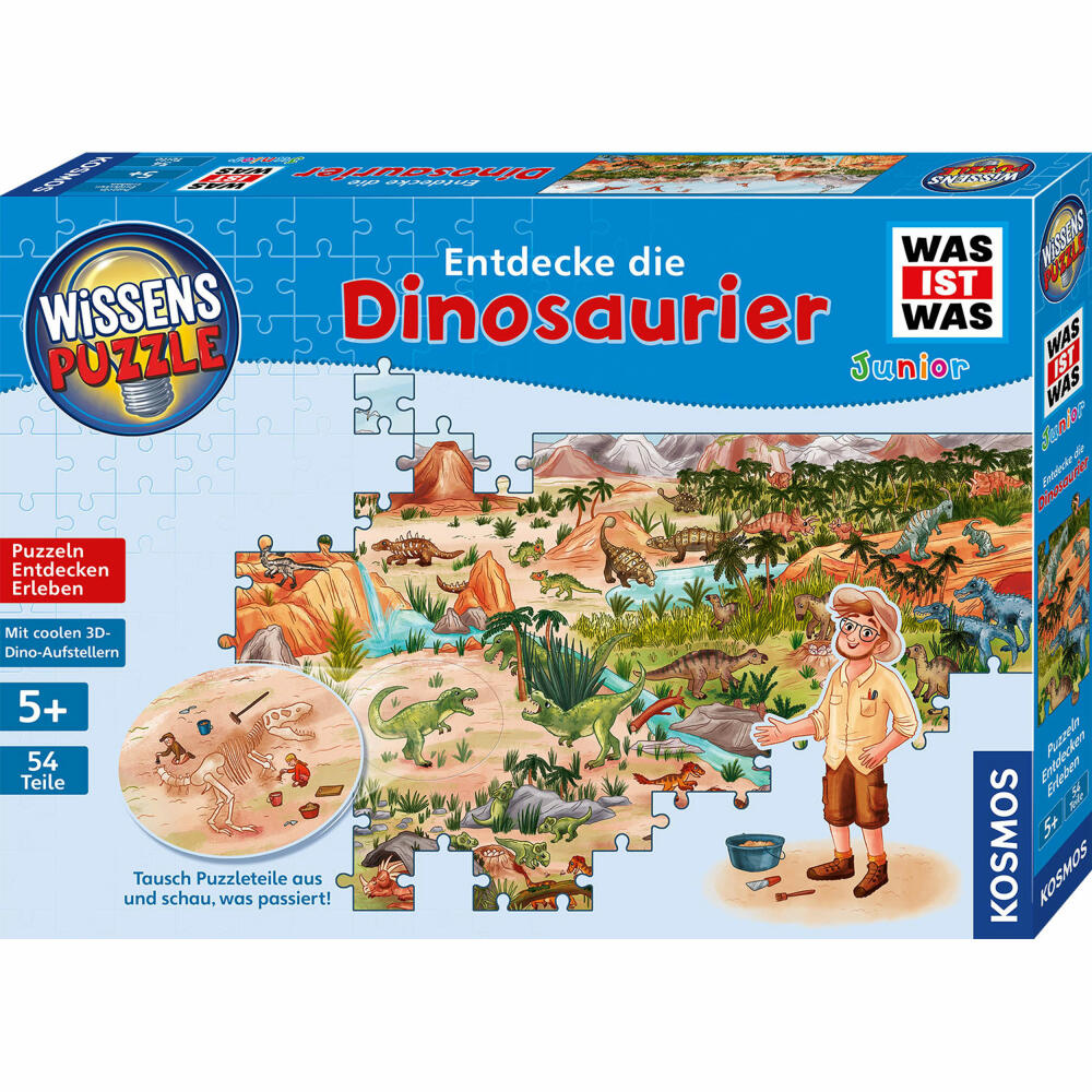 KOSMOS Wissenspuzzle WAS IST WAS Junior - Entdecke die Dinosaurier, Kinderspiel, Puzzle, Wimmelbild, ab 5 Jahren, 682873