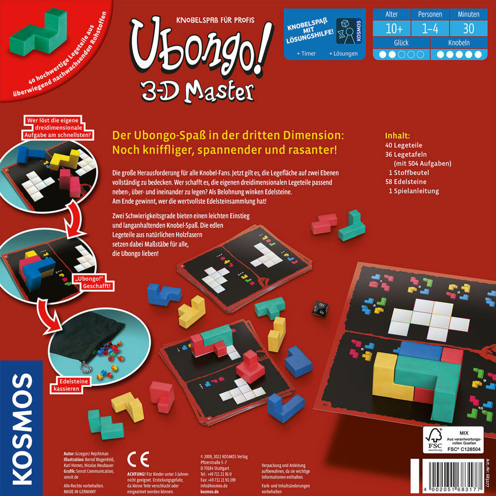 KOSMOS Ubongo! 3-D Master, Knobelspiel, Logikspiel, Gesellschaftsspiel, Familienspiel, 683177