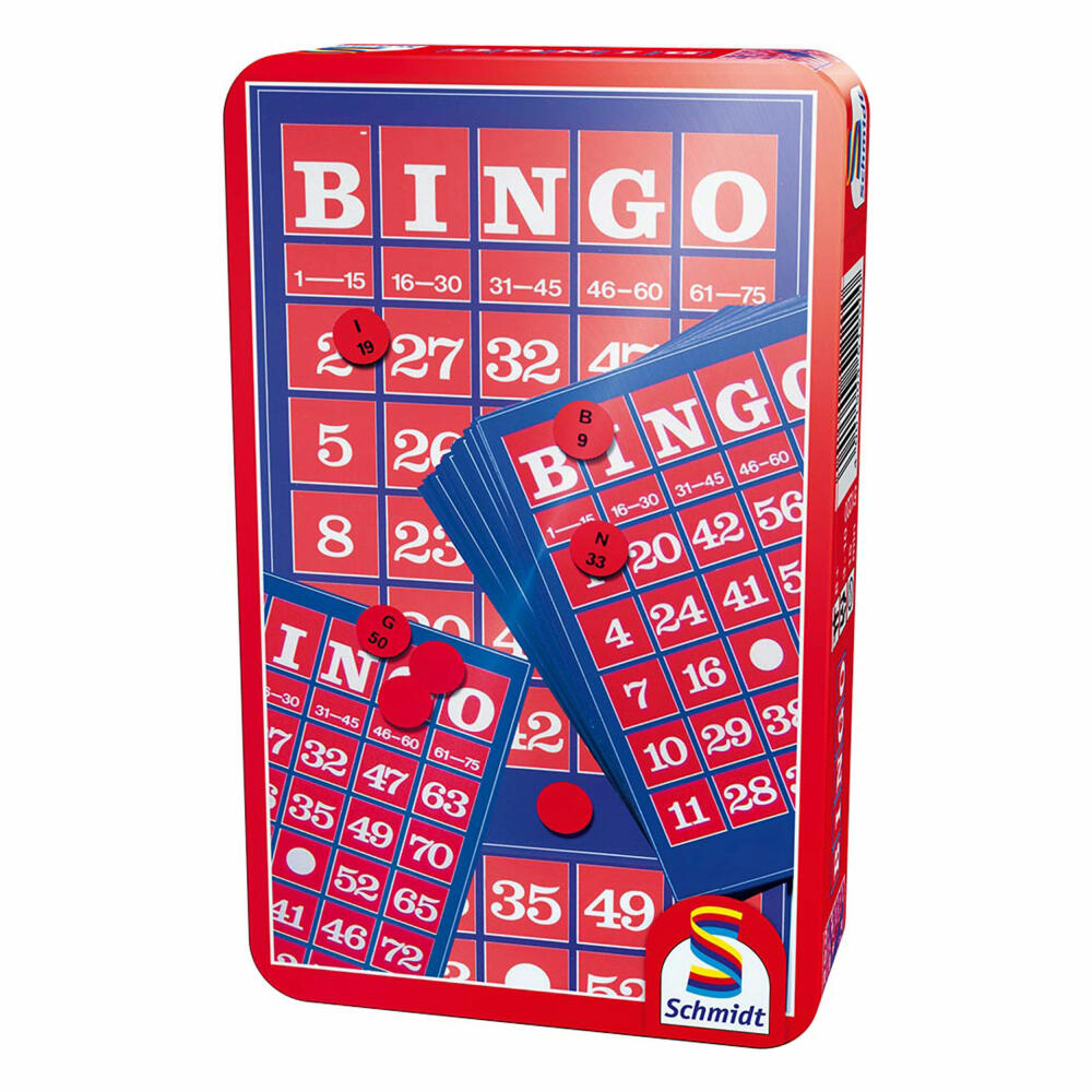 Schmidt Spiele Bingo, Bring-Mich-Mit-Spiel in Metalldose, Brettspiel, Gesellschaftsspiel, 3 bis 10 Spieler, 51220