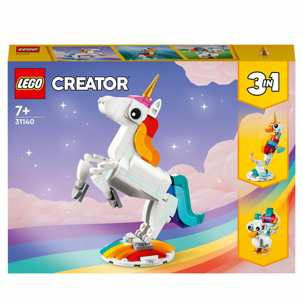 LEGO Creator Magisches Einhorn, 145-tlg., 3 in 1 Set, Bausteine, Konstruktionsspielzeug, ab 7 Jahre, 31140