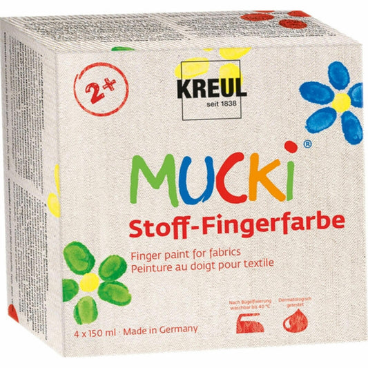 C. KREUL Kreul Hobby Line MUCKI Stoff-Fingerfarbe, 4-tlg., Textilfarbe, Finger Farbe, Malfarbe, 28400