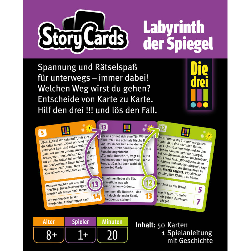 KOSMOS Detektive Die drei !!! StoryCards Labyrinth der Spiegel, Interaktives Ratespiel, Detektivspiel, Detektiv Rate Spiel, ab 8 Jahren, 688035