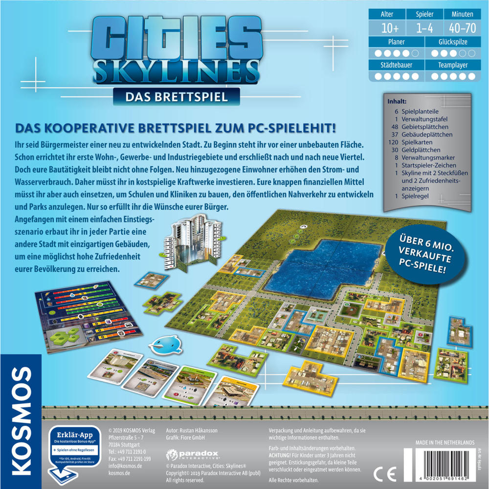 KOSMOS Cities Skylines, Brettspiel, Gesellschaftsspiel, Spiel, Städtebau, Aufbauspiel, 1-4 Spieler, ab 10 Jahren, 691462