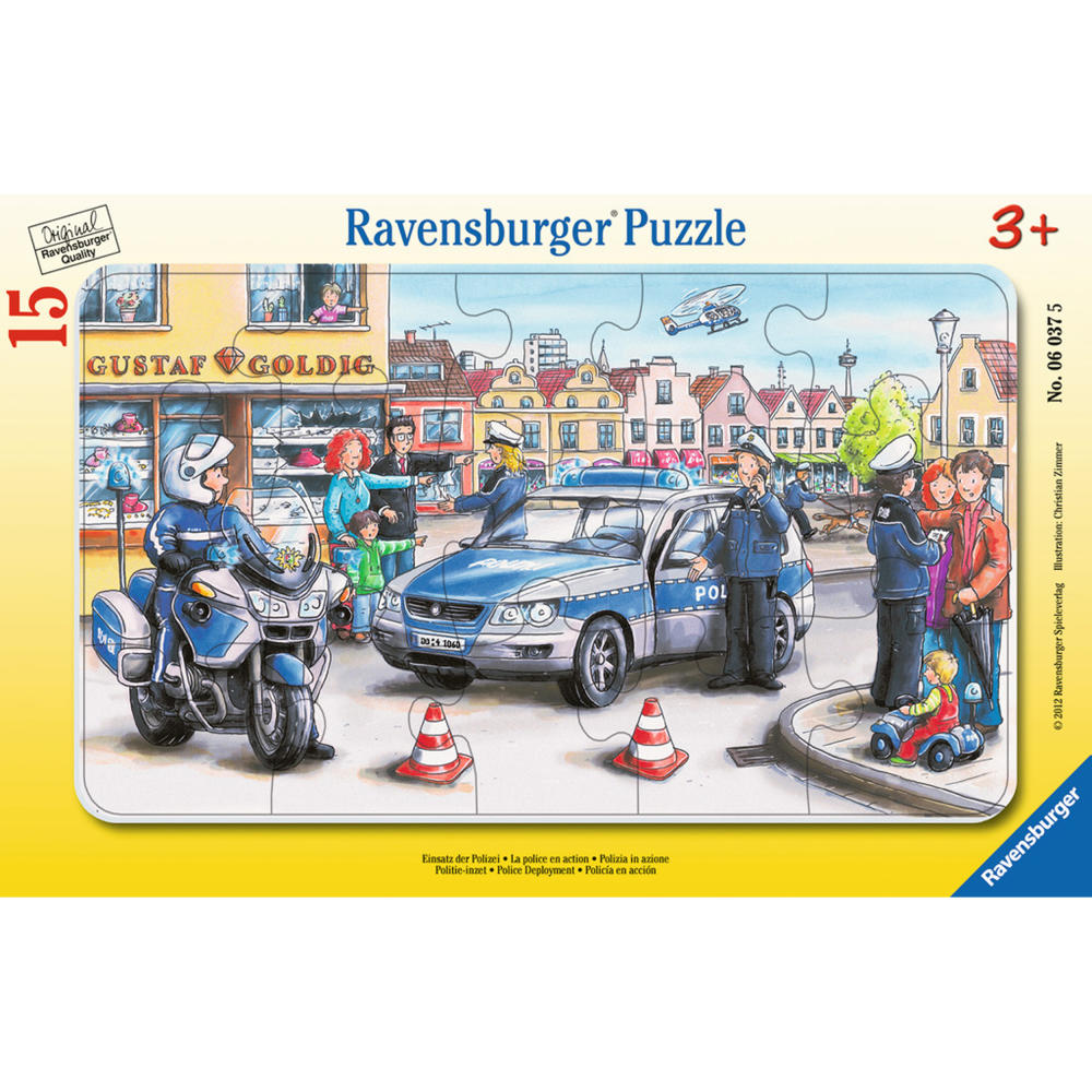 Ravensburger Puzzle Einsatz der Polizei, Rahmenpuzzle, Kinderpuzzle, Legespiel, Kinder Spiel, Puzzlespiel, 15 Teile, 06037 5