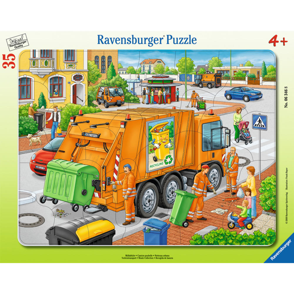 Ravensburger Puzzle Müllabfuhr, Rahmenpuzzle, Kinderpuzzle, Legespiel, Kinder Spiel, Puzzlespiel, 35 Teile, 06346 8
