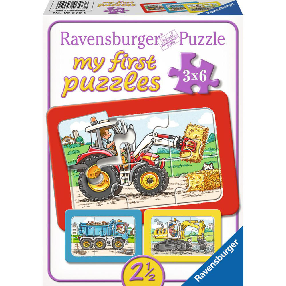 Ravensburger Puzzle Bagger, Traktor Und Kipplader, My First Puzzles, Kinderpuzzle, Legespiel, Kinder Spiel, Puzzlespiel, 6 Teile, 06573 8