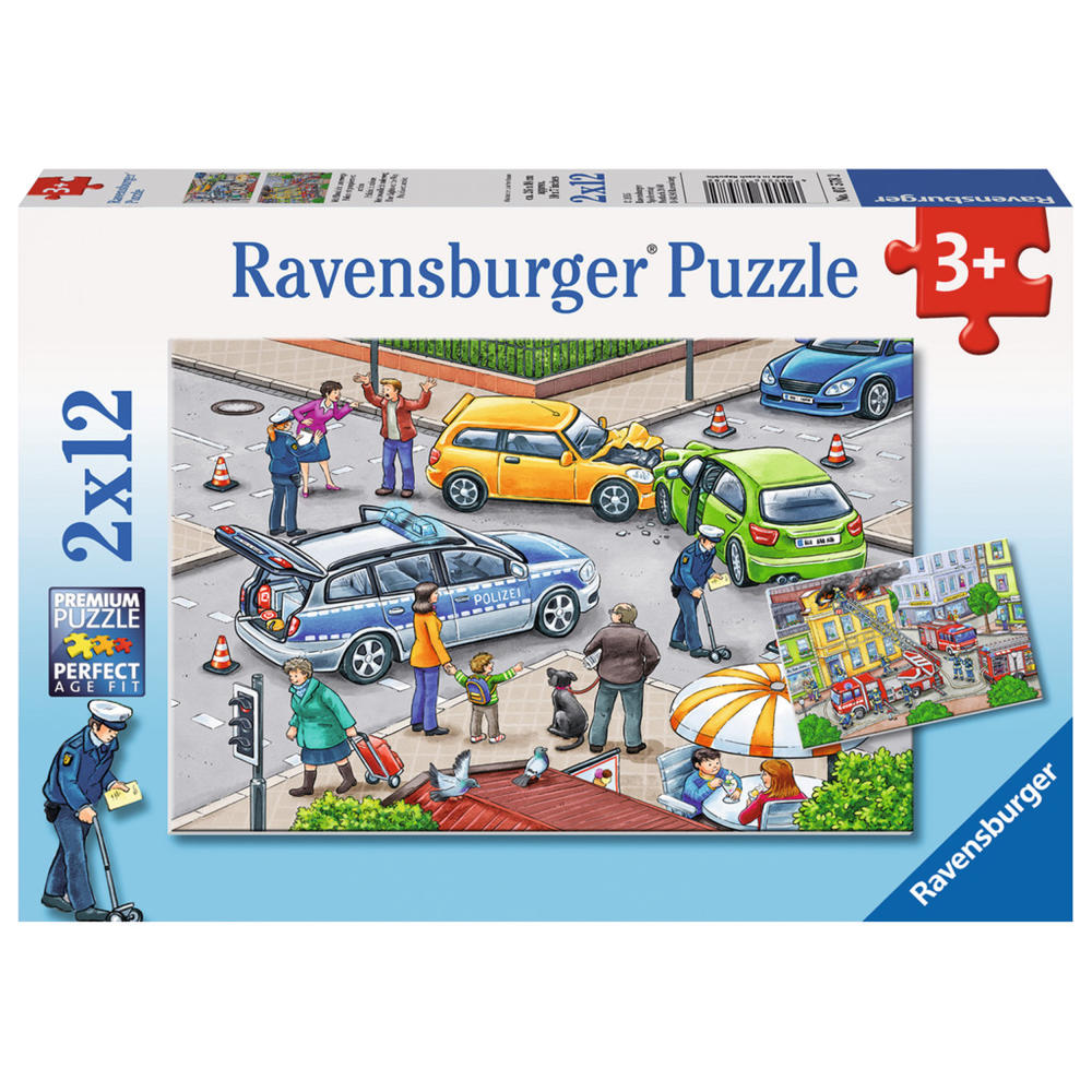 Ravensburger Puzzle Mit Blaulicht Unterwegs, Kinderpuzzle, Legespiel, Kinder Spiel, Puzzlespiel, Inklusive Mini-Poster, 12 Teile, 07578 2