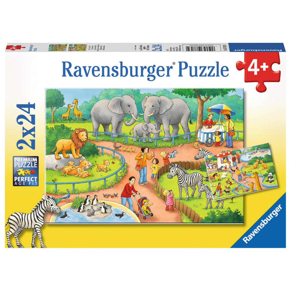 Ravensburger Puzzle Ein Tag Im Zoo, Kinderpuzzle, Legespiel, Kinder Spiel, Puzzlespiel, Inklusive Mini-Poster, 2 x 24 Teile, 07813 4