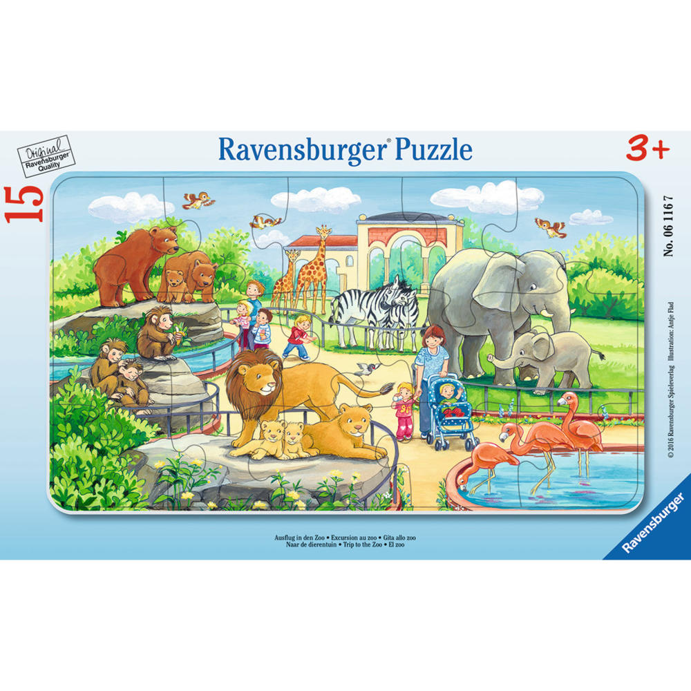 Ravensburger Puzzle Ausflug In Den Zoo, Rahmenpuzzle, Kinderpuzzle, Legespiel, Kinder Spiel, Puzzlespiel, 15 Teile, 06116 7