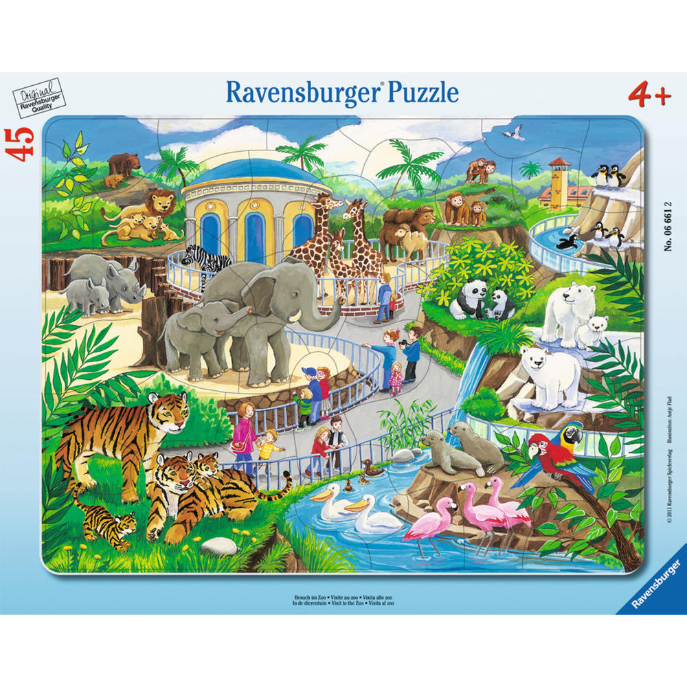 Ravensburger Puzzle Besuch Im Zoo, Rahmenpuzzle, Kinderpuzzle, Legespiel, Kinder Spiel, Puzzlespiel, 45 Teile, 06661 2