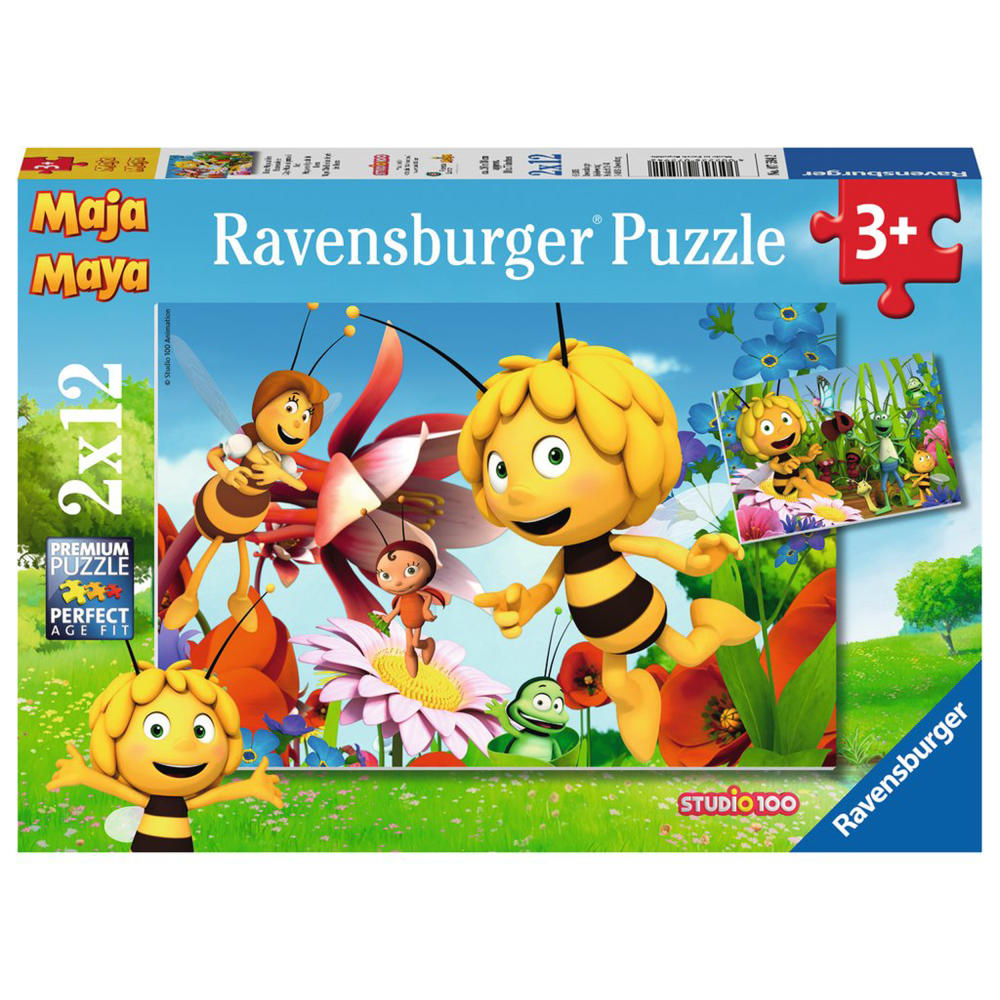 Ravensburger Puzzle Biene Maja Auf Der Blumenwiese, Kinderpuzzle, Legespiel, Kinder Spiel, Puzzlespiel, Inklusive Mini-Poster, 12 Teile, 07594 2