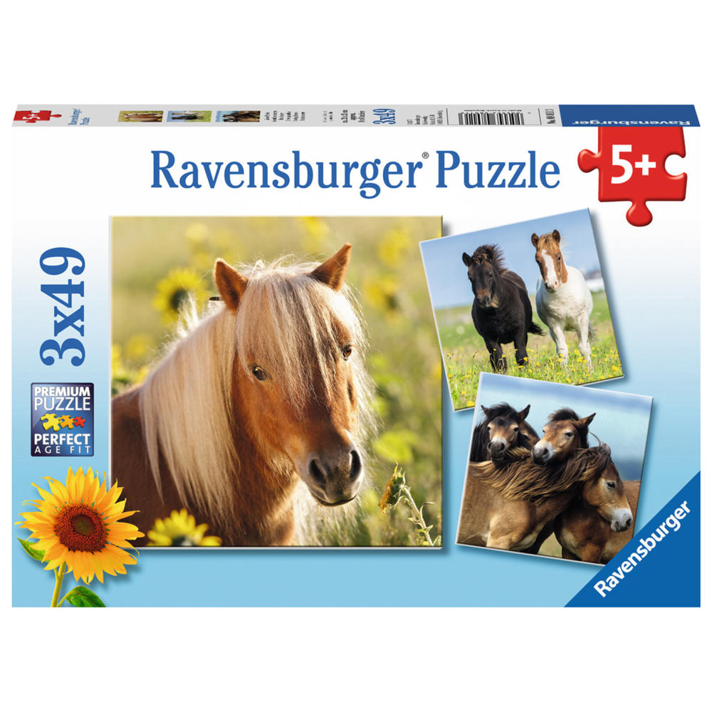 Ravensburger Puzzle Liebe Pferde, Kinderpuzzle, Legespiel, Kinder Spiel, Puzzlespiel, Inklusive Mini-Poster, 3 x 49 Teile, 08011 3