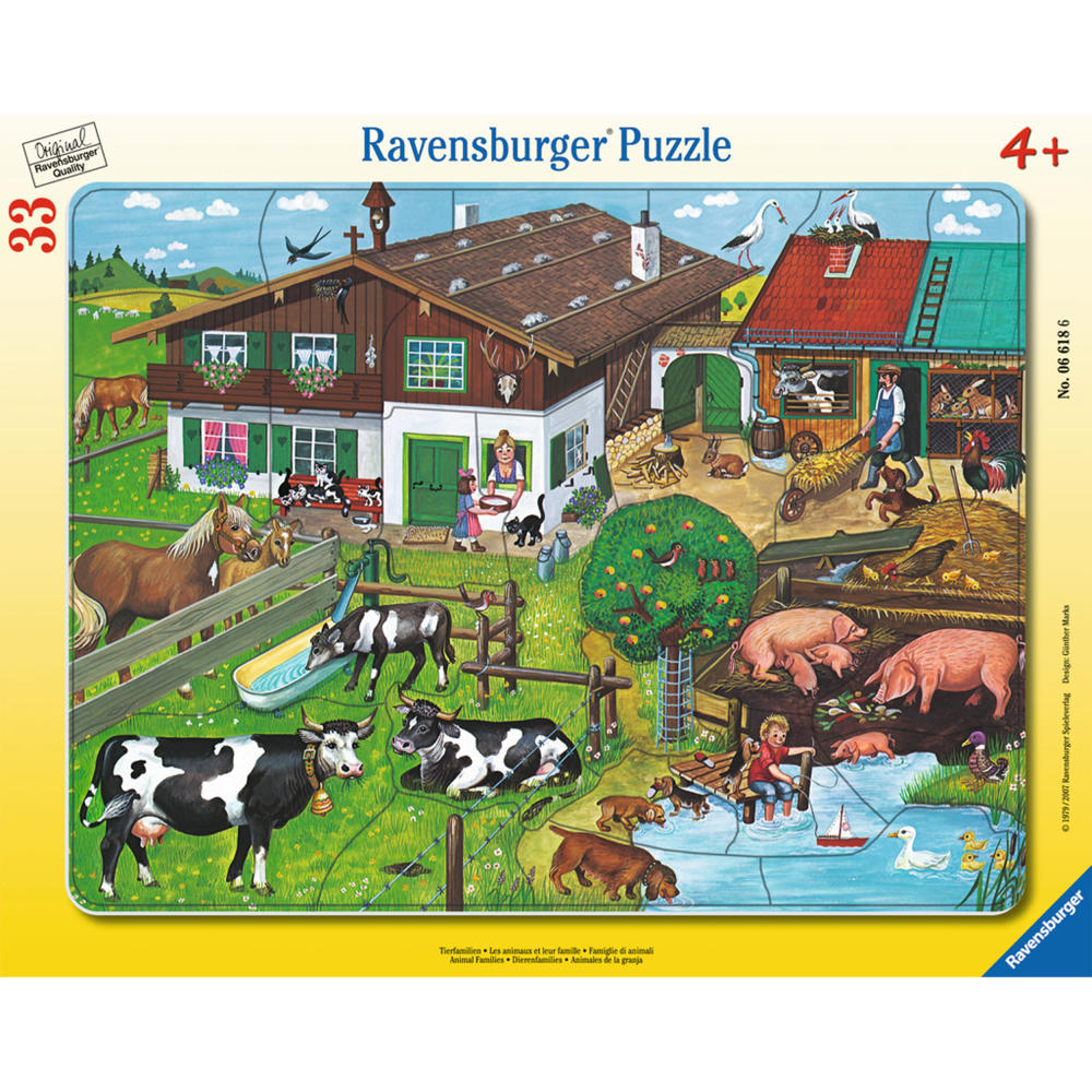Ravensburger Puzzle Tierfamilien, Rahmenpuzzle, Kinderpuzzle, Legespiel, Kinder Spiel, Puzzlespiel, 33 Teile, 06618 6