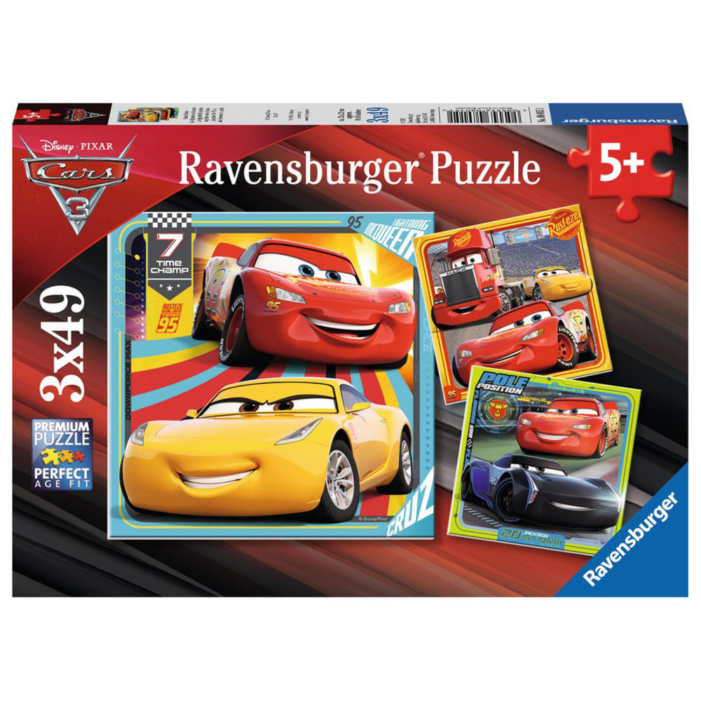 Ravensburger Puzzle Disney Cars Bunte Flitzer, Kinderpuzzle, Legespiel, Kinder Spiel, Puzzlespiel, Inklusive Mini-Poster, 3 x 49 Teile, 08015 1