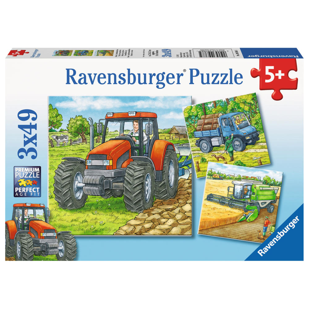 Ravensburger Puzzle Große Landmaschinen, Kinderpuzzle, Legespiel, Kinder Spiel, Puzzlespiel, Inklusive Mini-Poster, 3 x 49 Teile, 09388 5