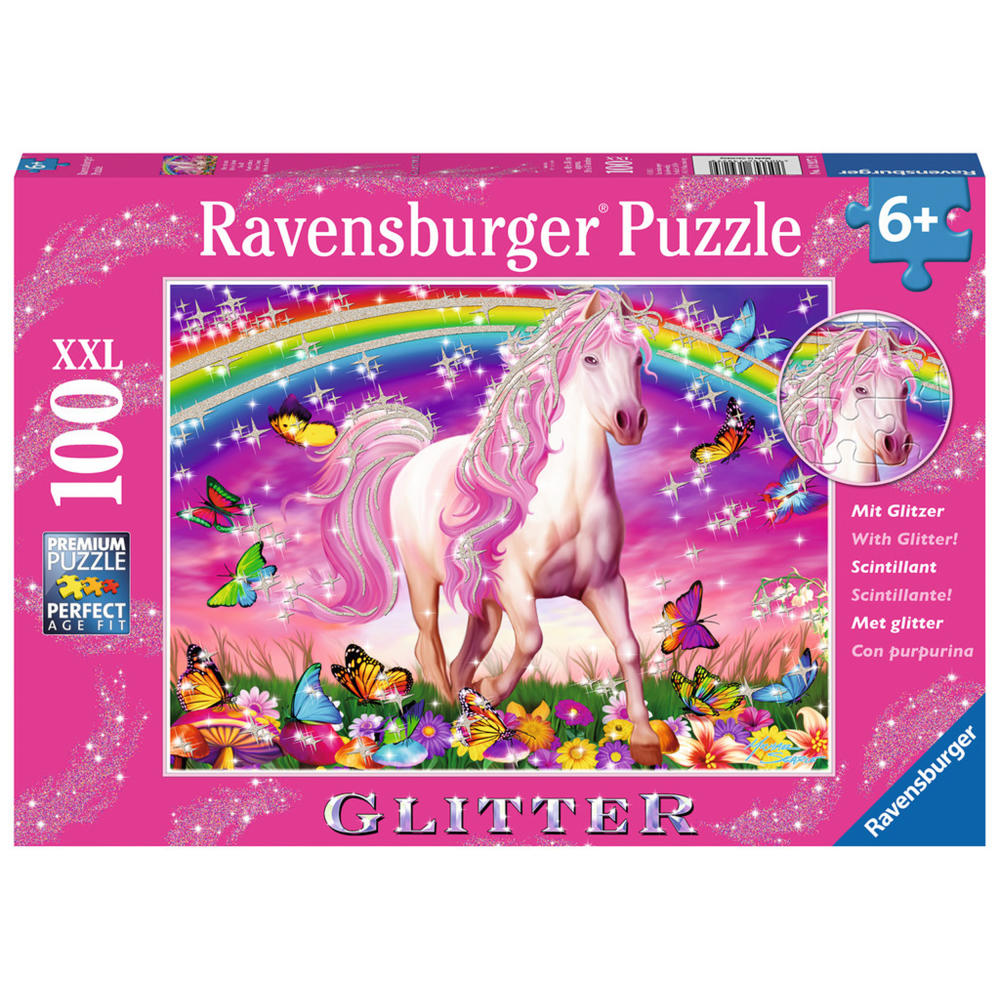 Ravensburger Puzzle Pferdetraum, Glitter-Puzzle, Kinderpuzzle, Legespiel, Kinder Spiel, Puzzlespiel, Glitzereffekt, 100 Teile XXL, 13927 9