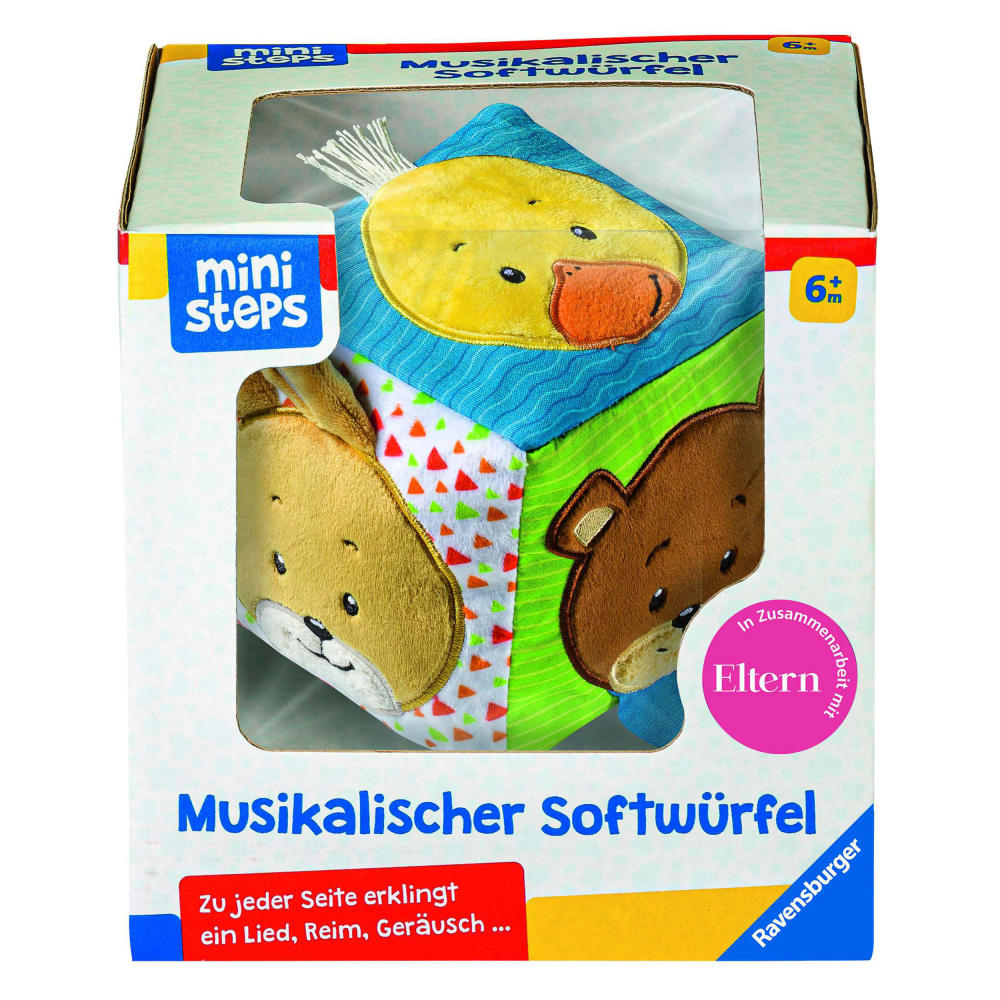 Ravensburger ministeps Musikalischer Softwürfel, Stoffwürfel, Stoff Würfel, Spielzeug, Baby, ab 6 Monaten, 04162