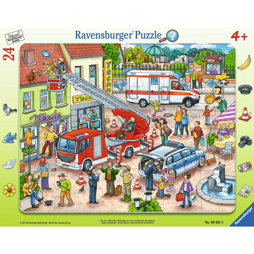 Ravensburger Puzzle 110, 112 - Eilt Herbei!, Rahmenpuzzle, Kinderpuzzle, Legespiel, Kinder Spiel, Puzzlespiel, 25 Teile, 06581 3