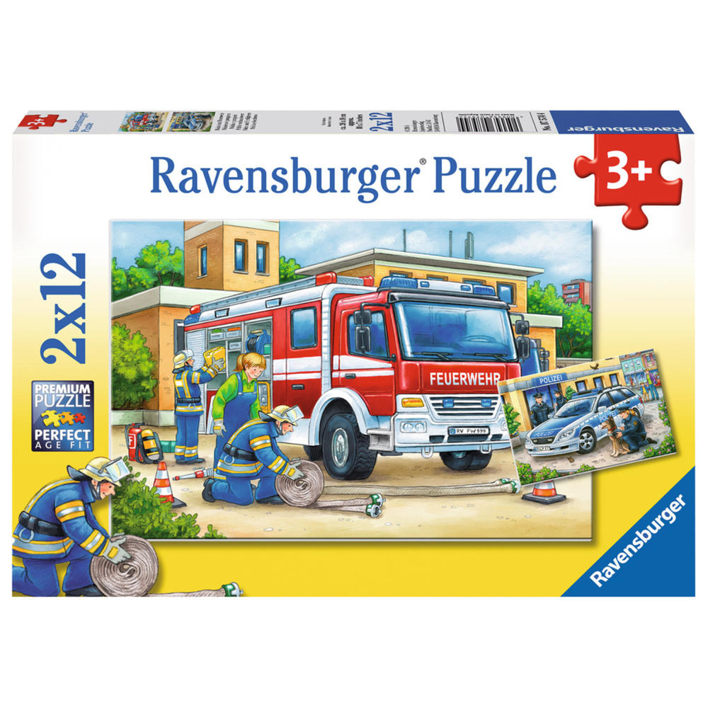 Ravensburger Puzzle Polizei und Feuerwehr, Kinderpuzzle, Legespiel, Kinder Spiel, Puzzlespiel, Inklusive Mini-Poster, 12 Teile, 07574 4