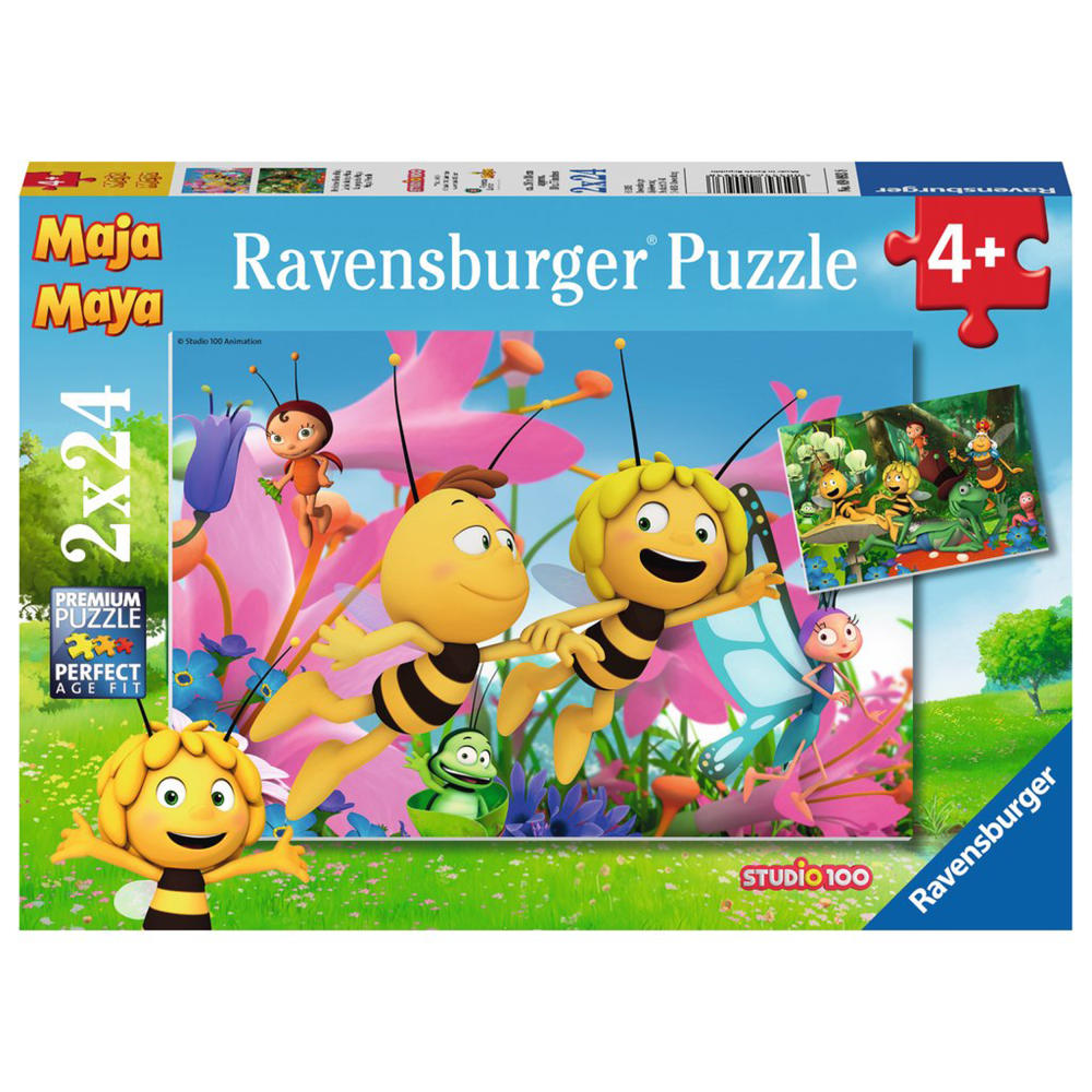 Ravensburger Puzzle Die Kleine Biene Maja, Kinderpuzzle, Legespiel, Kinder Spiel, Puzzlespiel, Inklusive Mini-Poster, 2 x 24 Teile, 09093 8