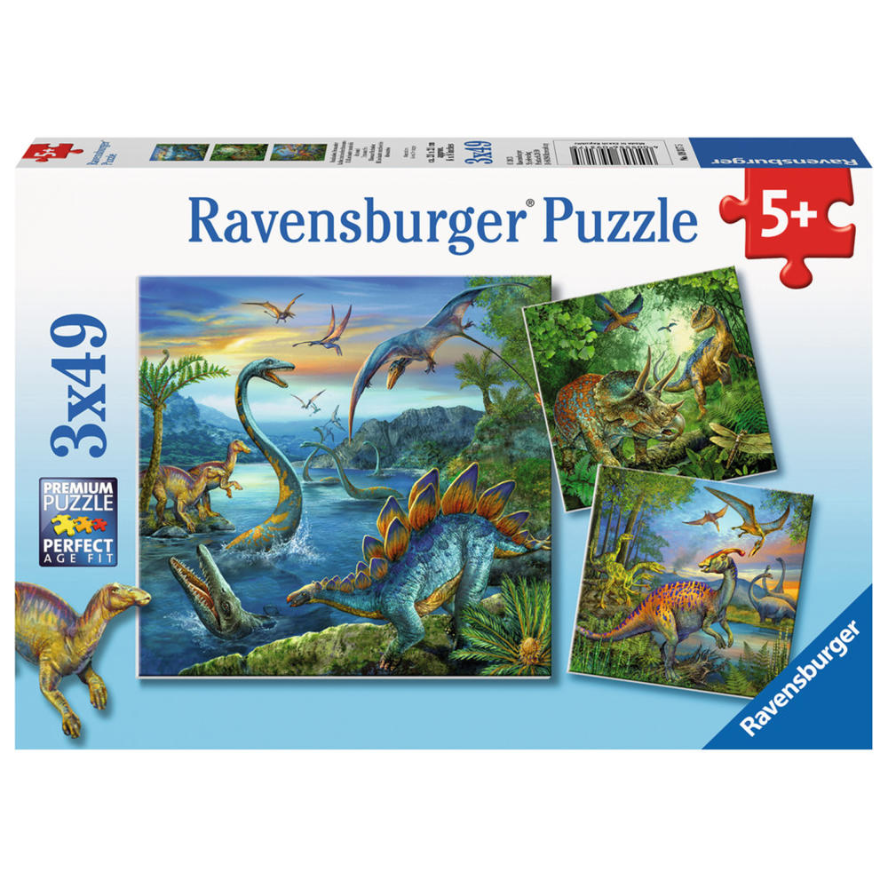 Ravensburger Puzzle Faszination Dinosaurier, Kinderpuzzle, Legespiel, Kinder Spiel, Puzzlespiel, Inklusive Mini-Poster, 3 x 49 Teile, 09317 5