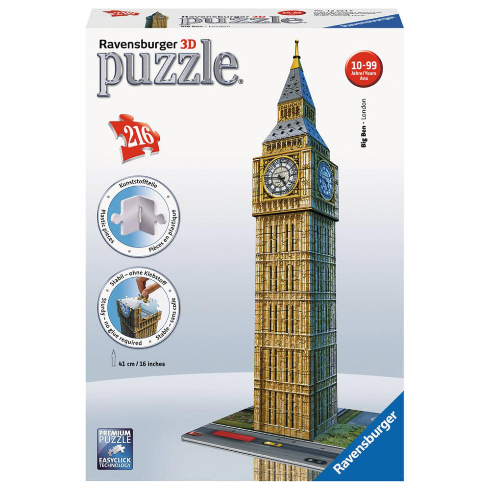 Ravensburger 3D Puzzle Bauwerke Big Ben, Kinderpuzzle, Erwachsenenpuzzle, Legespiel, Puzzlespiel, Easy Click Technology, 216 Teile, 12554 8