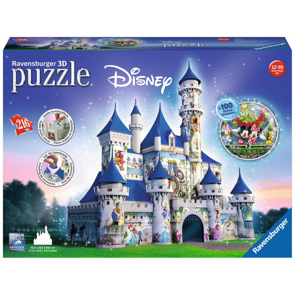 Ravensburger 3D Puzzle Bauwerke Disney Schloss, Kinderpuzzle, Erwachsenenpuzzle, Legespiel, Puzzlespiel, Easy Click Technology, 216 Teile, 12587 6