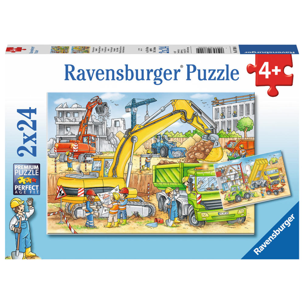 Ravensburger Puzzle Viel Zu Tun Auf Der Baustelle, Kinderpuzzle, Legespiel, Kinder Spiel, Puzzlespiel, Inklusive Mini-Poster, 2 x 24 Teile, 07800 4