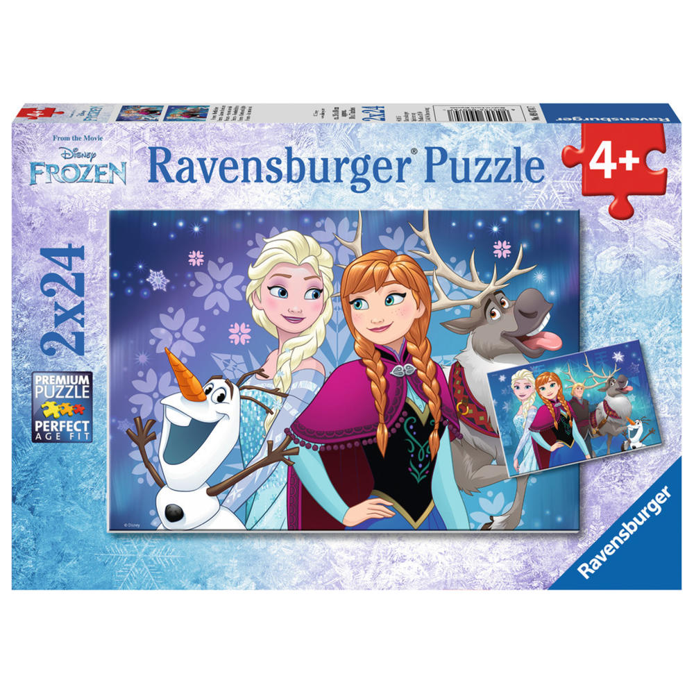 Ravensburger Puzzle Frozen - Nordlichter, Kinderpuzzle, Legespiel, Kinder Spiel, Puzzlespiel, Inklusive Mini-Poster, 2 x 24 Teile, 09074 7