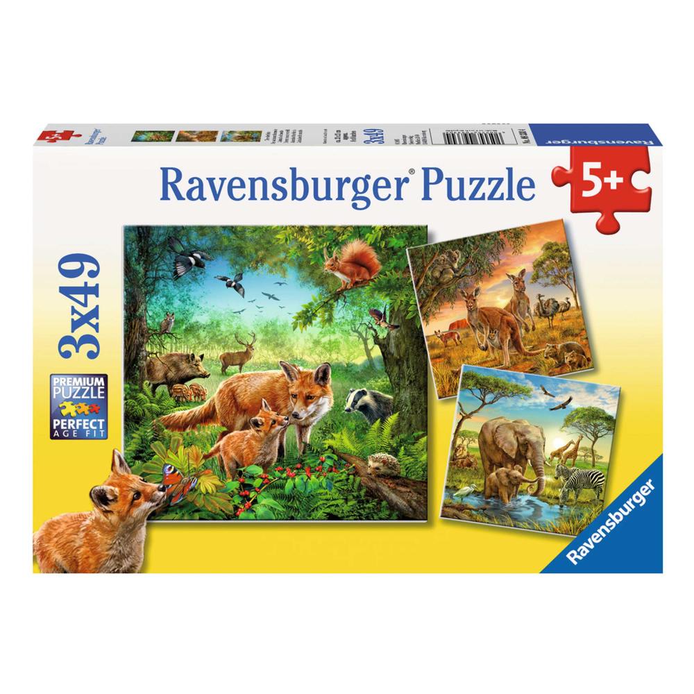 Ravensburger Puzzle Tiere Der Erde, Kinderpuzzle, Legespiel, Kinder Spiel, Puzzlespiel, Inklusive Mini-Poster, 3 x 49 Teile, 09330 4