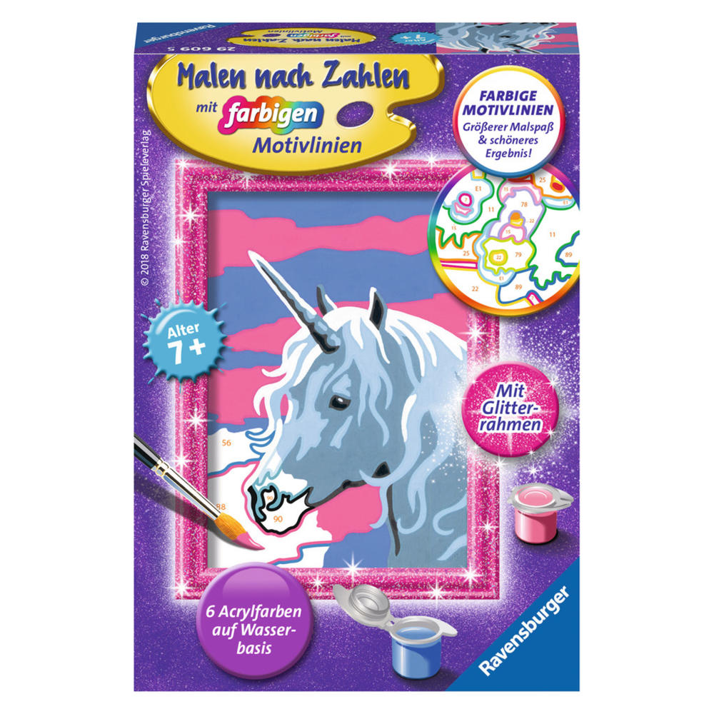 Ravensburger Malen Nach Zahlen Einhorn, Mal Set, Malvorlage, Vorlage, Bild, Kinder, Farbige Motivlinien, 29609 5