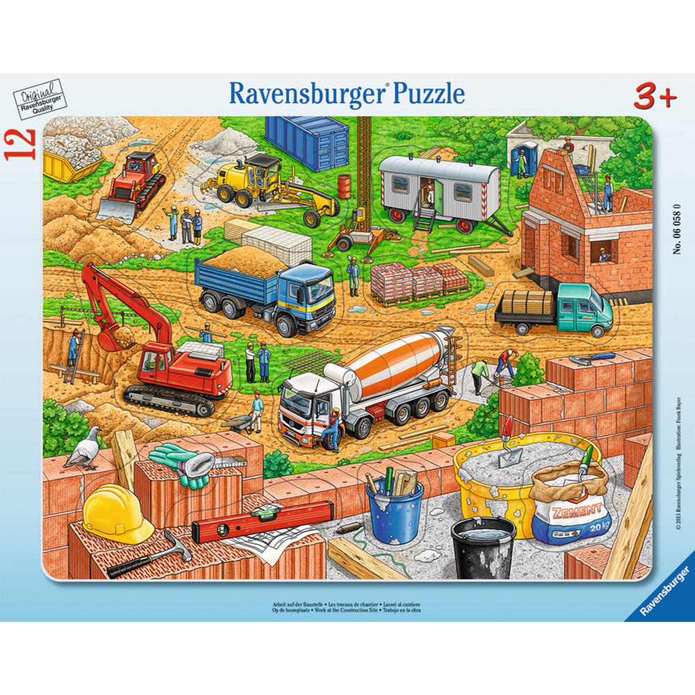 Ravensburger Puzzle Arbeit Auf Der Baustelle, Rahmenpuzzle, Kinderpuzzle, Legespiel, Kinder Spiel, Puzzlespiel, 12 Teile, 06058 0