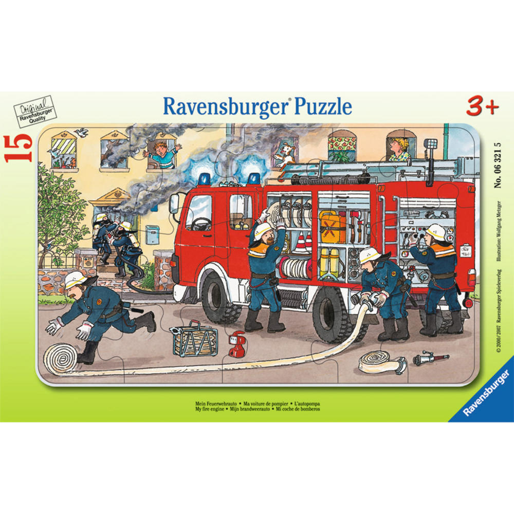 Ravensburger Puzzle Mein Feuerwehrauto, Rahmenpuzzle, Kinderpuzzle, Legespiel, Kinder Spiel, Puzzlespiel, 15 Teile, 06321 5
