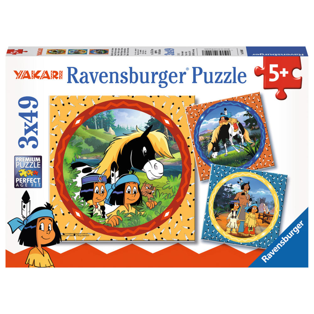 Ravensburger Puzzle Yakari Der Tapfere Indianer, Kinderpuzzle, Legespiel, Kinder Spiel, Puzzlespiel, Inklusive Mini-Poster, 3 x 49 Teile, 08000 7