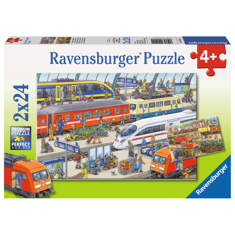 Ravensburger Puzzle Trubel Am Bahnhof, Kinderpuzzle, Legespiel, Kinder Spiel, Puzzlespiel, Inklusive Mini-Poster, 2 x 24 Teile, 09191 1