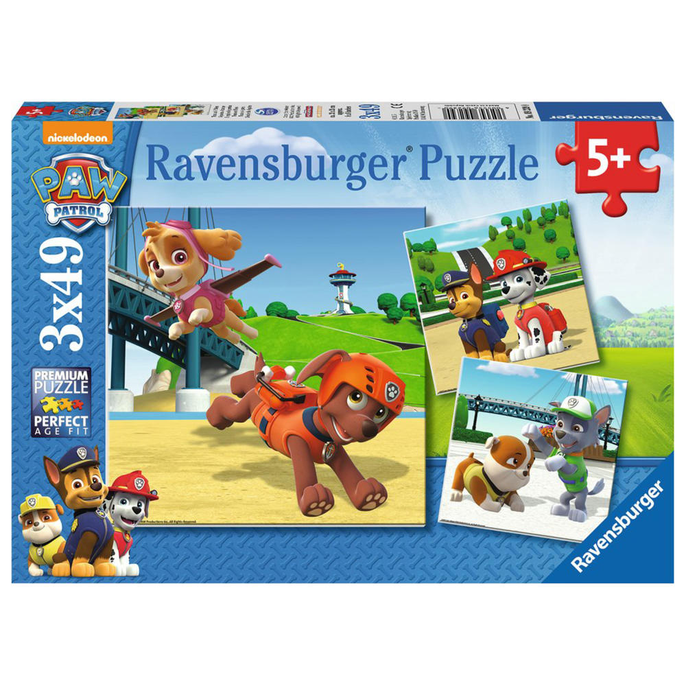 Ravensburger Puzzle Paw Patrol Team Auf 4 Pfoten, Kinderpuzzle, Legespiel, Kinder Spiel, Puzzlespiel, Inklusive Mini-Poster, 3 x 49 Teile, 09239 0