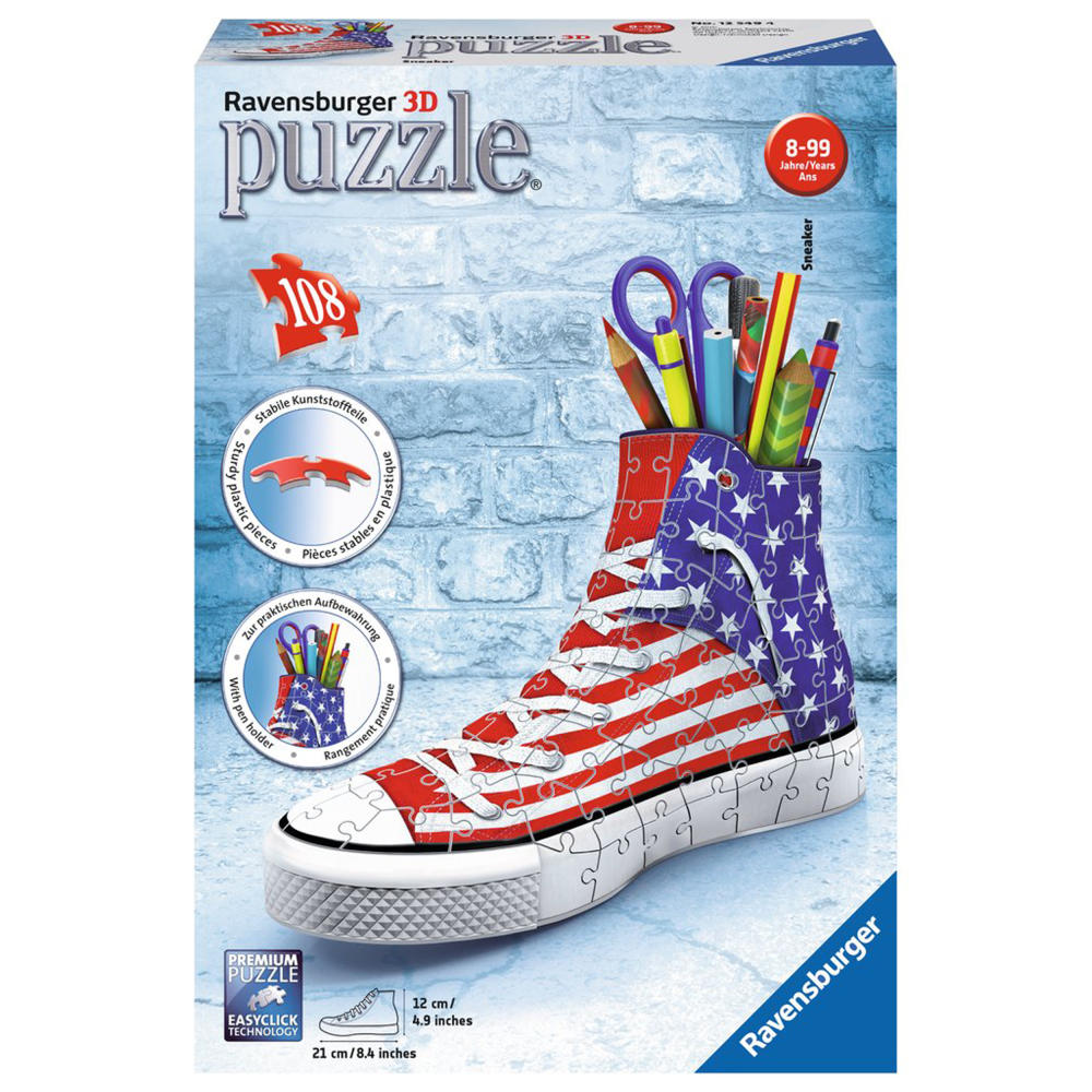 Ravensburger 3D Puzzle Organizer Sneaker American Style, Puzzle-Sonderformen, Stiftebox, Kinderpuzzle, Erwachsenenpuzzle, Puzzlespiel, 108 Teile, 12549 4