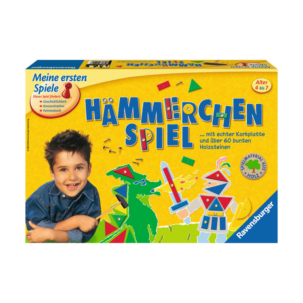 Ravensburger Meine Ersten Spiele Hämmerchen Spiel, Beschäftigungsspiel, Geschicklichkeitsspiel, Geschicklichkeit, Konzentrationsspiel, Kinderspiel, Kinder, Korkplatten, Hammer, 21422 8