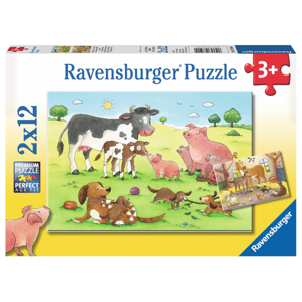 Ravensburger Puzzle Glückliche Tierfamilien, Kinderpuzzle, Legespiel, Kinder Spiel, Puzzlespiel, Inklusive Mini-Poster, 12 Teile, 07590 4