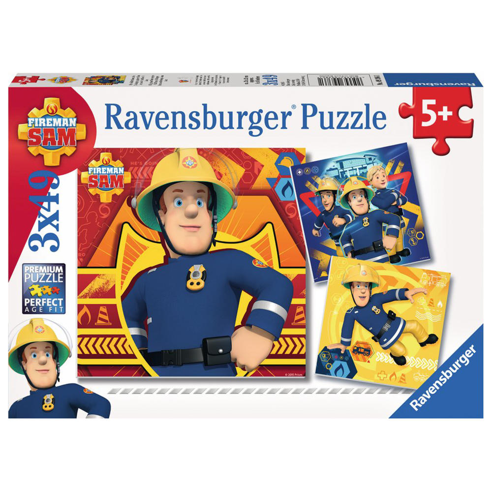 Ravensburger Puzzle Feuerwehrmann Sam: Bei Gefahr Sam Rufen , Kinderpuzzle, Legespiel, Kinder Spiel, Puzzlespiel, Inklusive Mini-Poster, 3 x 49 Teile, 09386 1