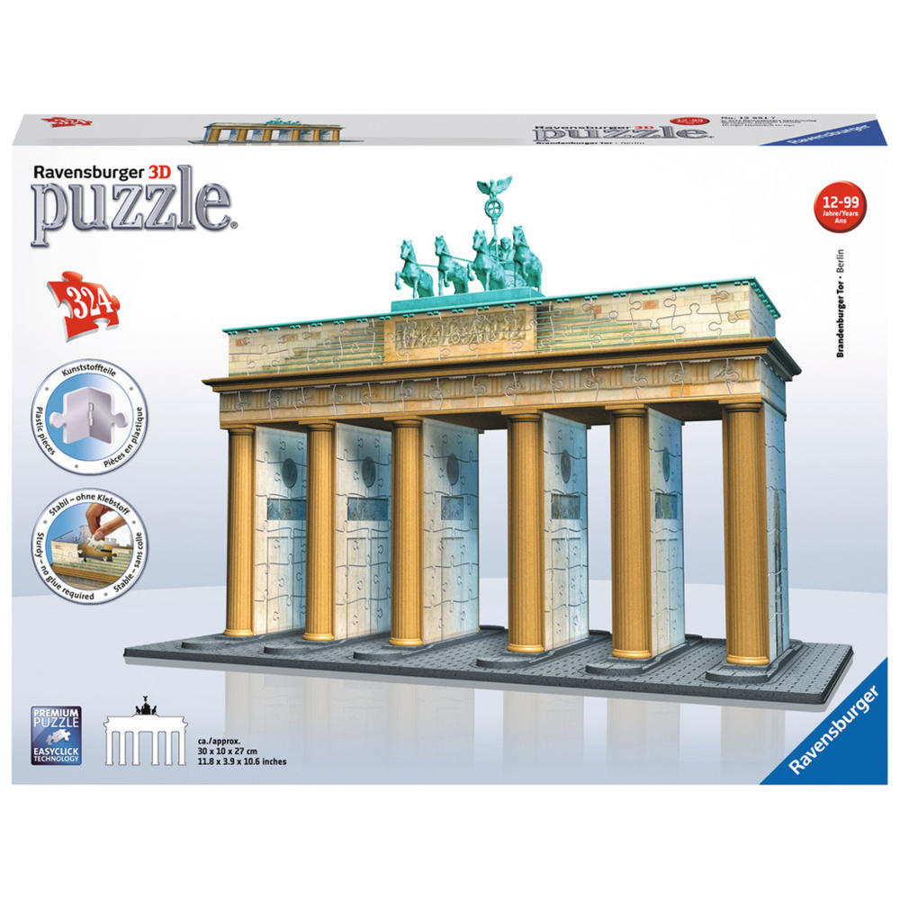 Ravensburger 3D Puzzle Bauwerke Brandenburger Tor, Kinderpuzzle, Erwachsenenpuzzle, Legespiel, Puzzlespiel, Easy Click Technology, 324 teile, 12551 7