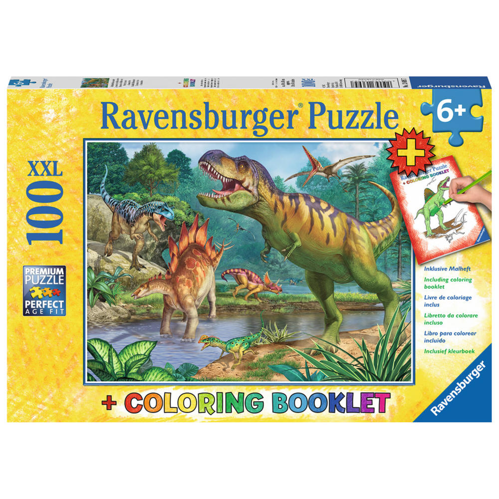 Ravensburger Puzzle Welt Der Dinosaurier, Kinderpuzzle, Legespiel, Kinder Spiel, Puzzlespiel, Malbooklet, 100 Teile XXL, 13695 7