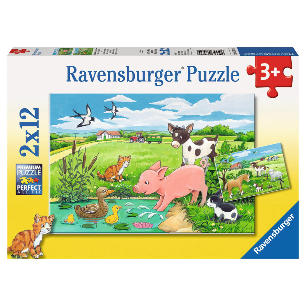 Ravensburger Puzzle Tierkinder Auf Dem Land, Kinderpuzzle, Legespiel, Kinder Spiel, Puzzlespiel, Inklusive Mini-Poster, 12 Teile, 07582 9