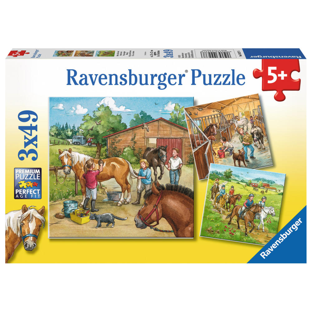 Ravensburger Puzzle Mein Reiterhof, Kinderpuzzle, Legespiel, Kinder Spiel, Puzzlespiel, Inklusive Mini-Poster, 3 x 49 Teile, 09237 6