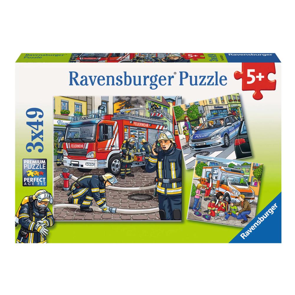 Ravensburger Puzzle Helfer In Der Not, Kinderpuzzle, Legespiel, Kinder Spiel, Puzzlespiel, Inklusive Mini-Poster, 3 x 49 Teile, 09335 9