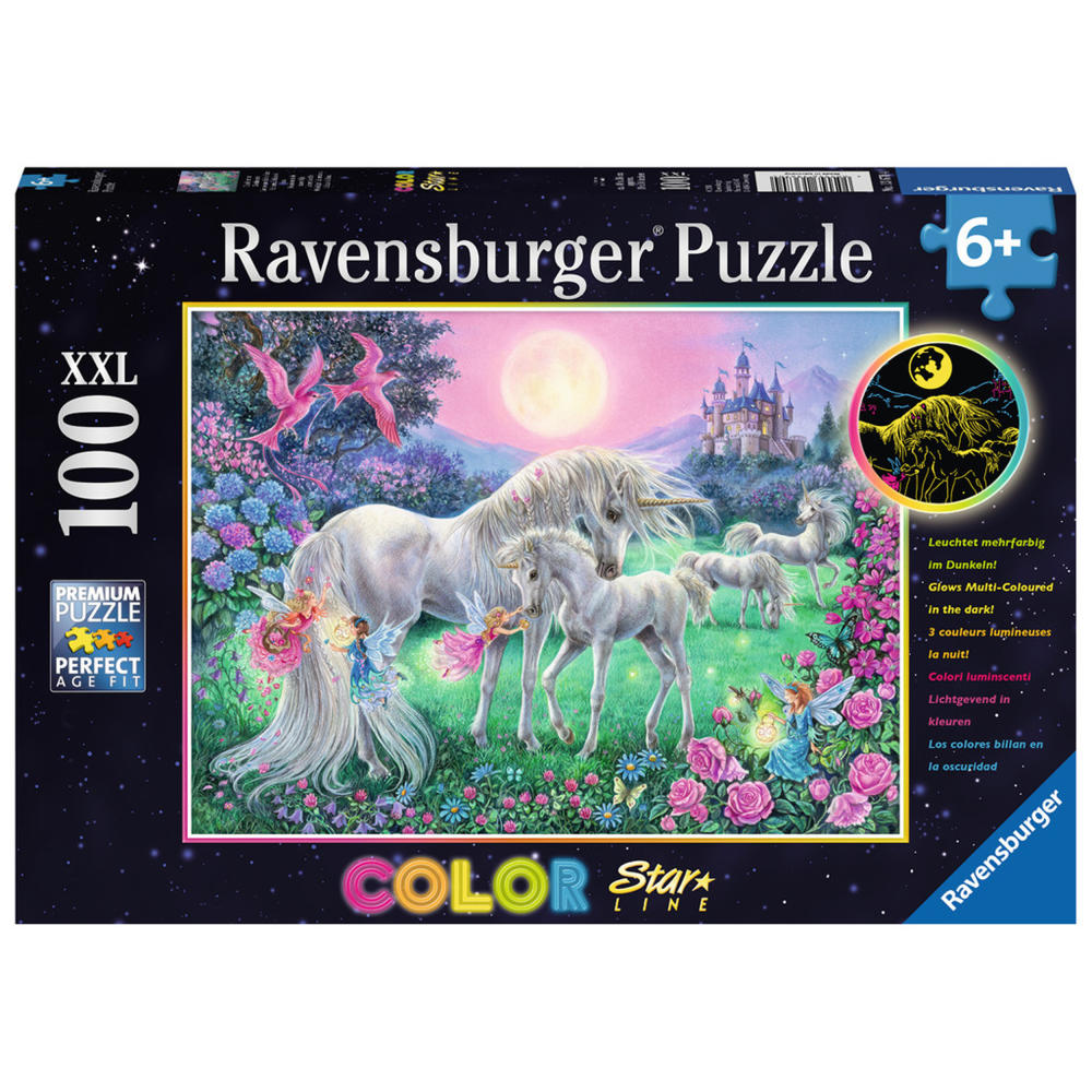 Ravensburger Puzzle Einhörner Im Mondschein, Color Star Line, Leuchtpuzzle, Kinderpuzzle, Kinder Spiel, Puzzlespiel, 100 Teile XXL, 13670 4